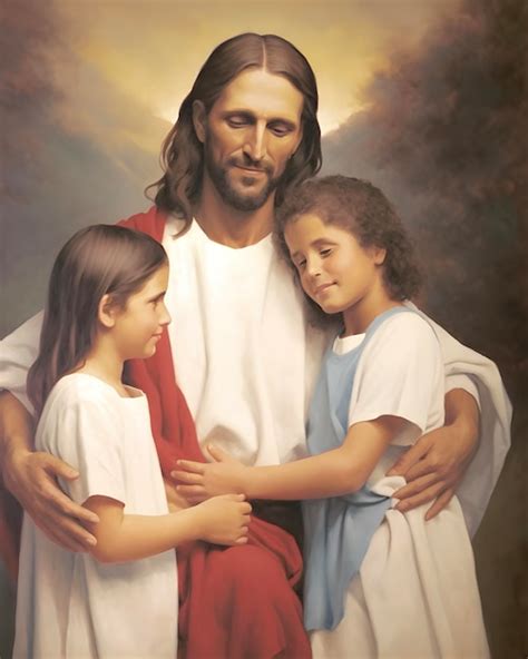 Oil painting of Jesus hugging children | Premium AI-generated image