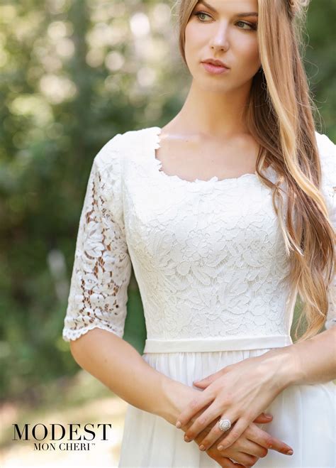 Conservative elbow length sleeved chiffon and lace wedding dress – Artofit