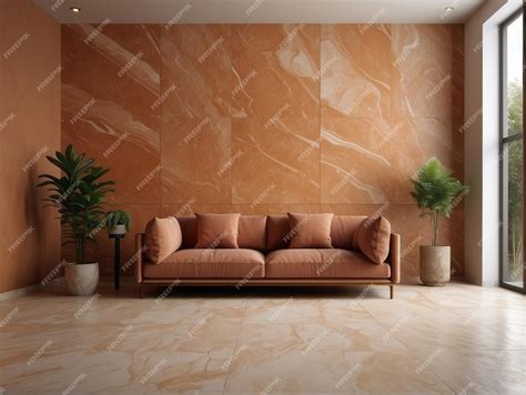 Premium Photo | Hite sofa against terra cotta marble stone paneling