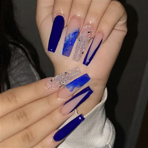 Blue And Silver Acrylic Nails