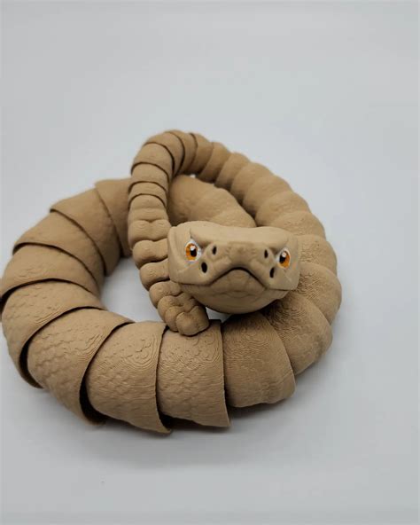 3D printed Rattlesnake articulated toy, print-in-place body, snap-fit