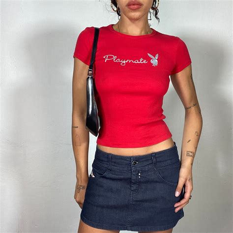 Vintage 2000's Playboy Red Tee with Iconic "Playmate" Bunny Print (S
