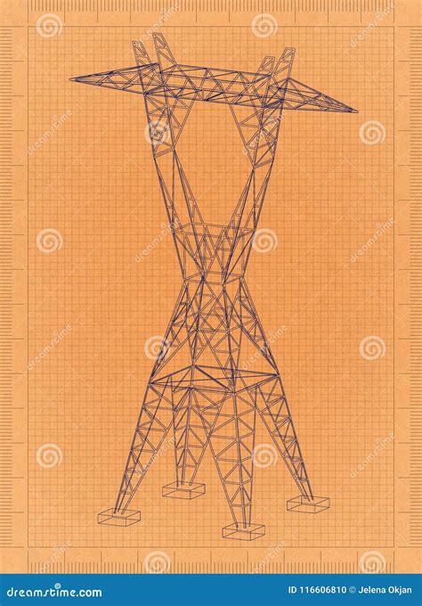 Electrical Tower - Retro Blueprint Stock Photography | CartoonDealer ...