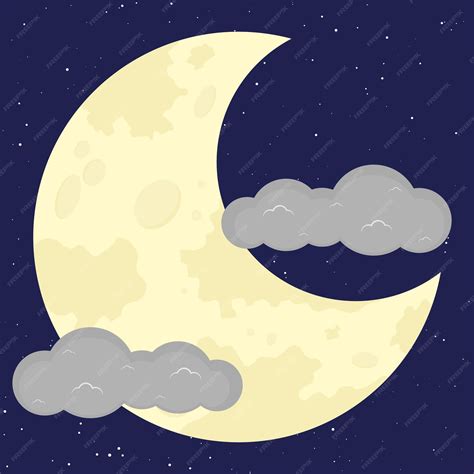 Ilustración de dibujos animados de luna plana y nube | Vector Premium