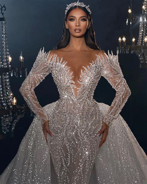 Bridal Gowns With Detachable Train, Off Shoulder Mermaid Wedding Gown