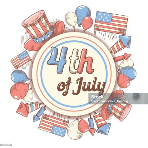 july usa independence day hand drawn design stock illustration