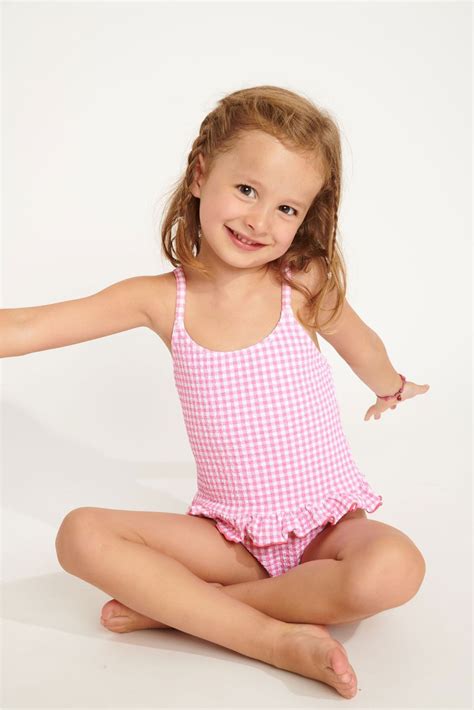 M LEAFY RETRO girl's pink gingham one-piece pink swimsuit | Banana Moon®