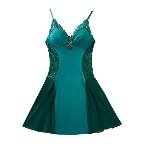 Seductive Green V Neck Lace Strapless Bodycon Nightgown Set Alluring