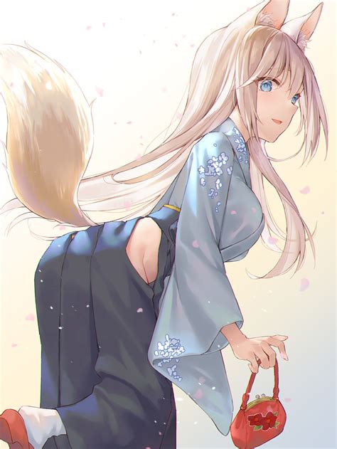 fox girl blonde blue eyes cha chya bent  anime anime girls
