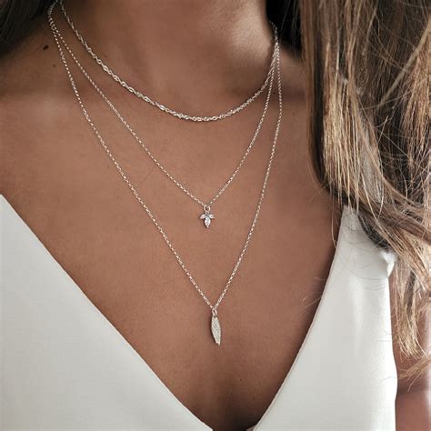 silver layered necklace set dainty layered silver necklace set
