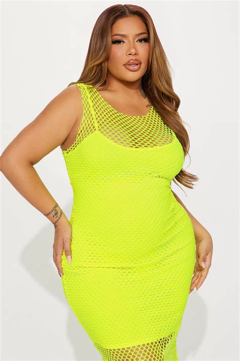 Nyla Fishnet Midi Dress - Neon Green | Fashion Nova