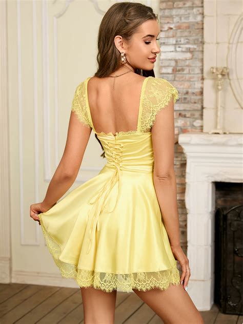 Contrast Lace Ruched Bust Dress – Baly Shop