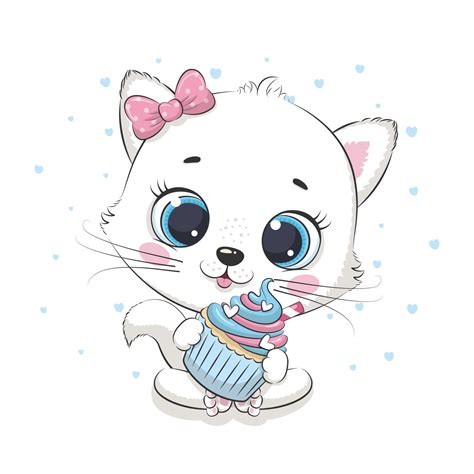 Cute baby cat with cupcake. Vector illustration. 3293070 Vector Art at