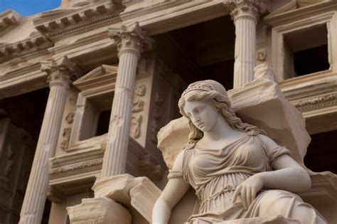 premium ai image library  celsus  sculpture  damaged wall