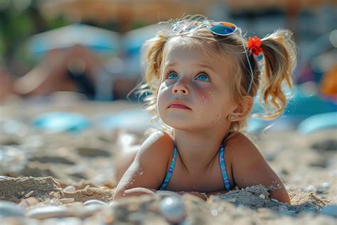 AI generated little girl on the beach with a sunburn on 39891232 Stock
