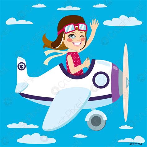 Girl Flying Plane - stock vector 2375764 | Crushpixel