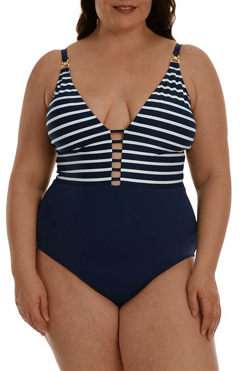 La Blanca Stripe Plunge One Piece Swimsuit at Noah Skye blog