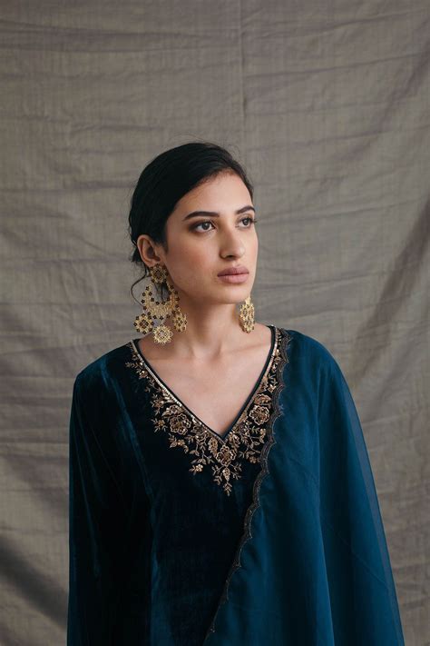 Wine Silk Velvet Kurta and Salwar Set - Sureena Chowdhri | Velvet kurta