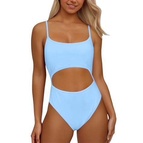 WAYUTE Womens One Piece Swimsuits Neck Cut Out Front Lace Up Back High