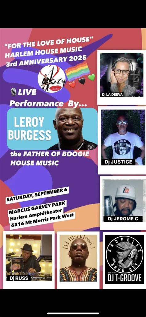 Harlem 3rd Anniversary Singing LIVE LEROY BURGESS Sat., Sept. 6 Marcus