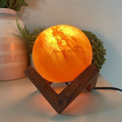 Himalayan Salt Lamp SPHERE With Wooden Stand, cord and globe - Saltco