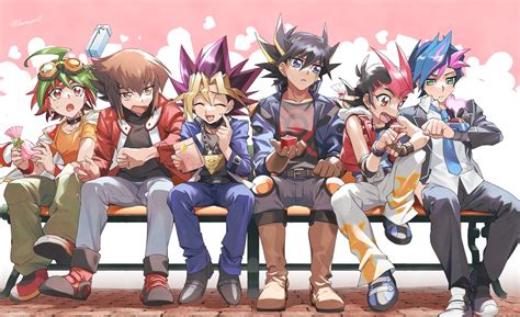yuuki juudai, mutou yuugi, fudou yuusei, sakaki yuuya, tsukumo yuuma