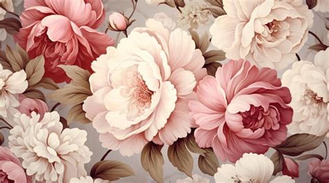 premium photo vintage floral wallpaper  pastel roses  peonies