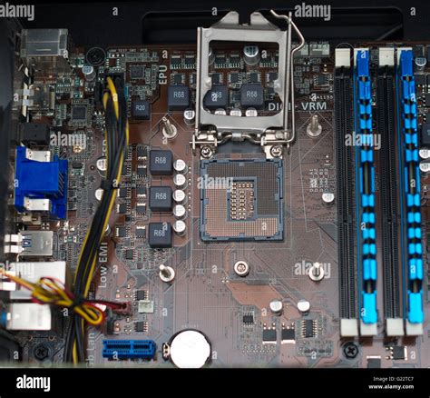 pc motherboard cpu socket  ram memory stock photo