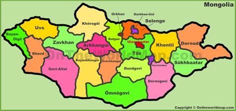 Administrative divisions map of Mongolia - Ontheworldmap.com