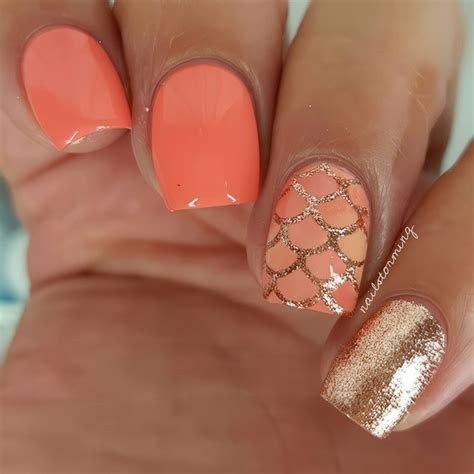 coral  turquoise ombre nails