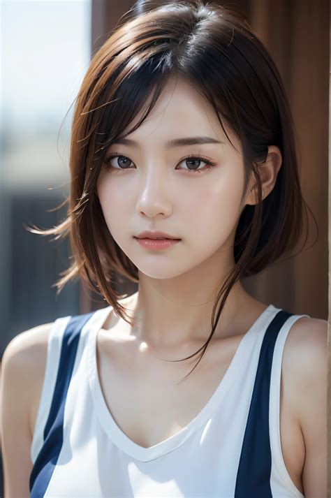 A woman with a white tank top and black shorts posing for a picture