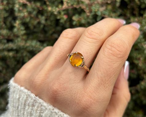 Vintage Yellow Stone Ring 9ct Gold - Aladdins Cave Jewellery