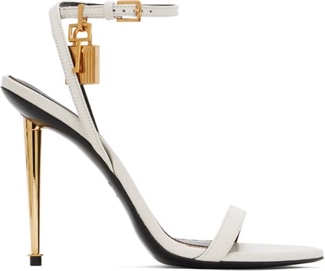 TOM FORD: White Padlock Pointy Naked Heeled Sandals | SSENSE Canada