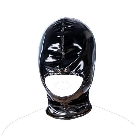 PU Leather Open Face Mask Hood Head Harness Mask open mouth plug gag