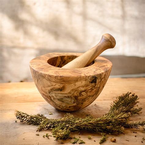 handcrafted olive wood mortar pestle
