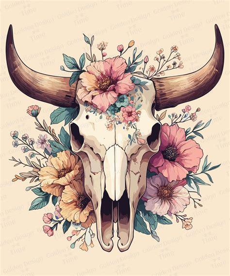 boho floral bull skull png boho  skull floral  skull western