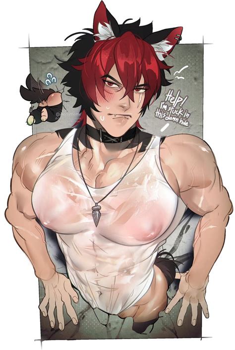 Rule 34 - 1boy animal ears aommemi ass big pecs blush clothed clothing