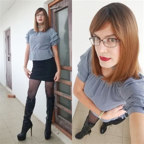 Outdoor public Crossdressing! Knee-high High-Heel platform boots