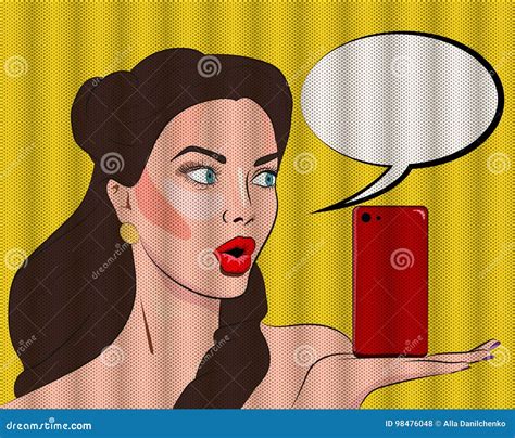 beautiful fashion model presenting   smartphone ads vector