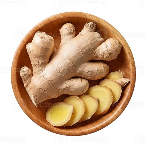 ginger and ginger slices in a small wooden bowl 45655477 PNG