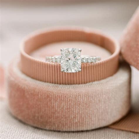 Cushion Petite Four Prong Pavé Diamond Engagement Ring