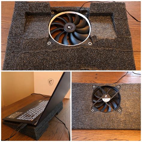 DIY Laptop cooling pad. Old graphics card packaging and a 140mm case