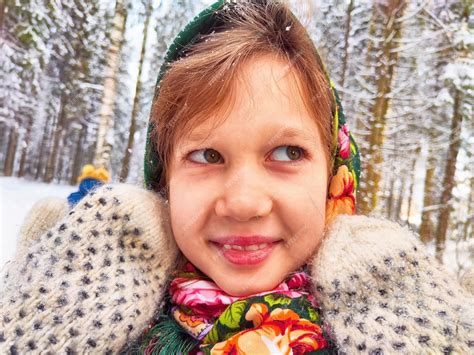 premium photo cute girl   traditional russian headscarf