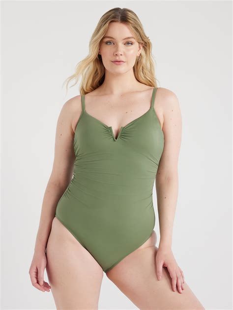 Time & Tru Women's Plus V-Wire One-Piece Swimsuit XS-3X, Slimming