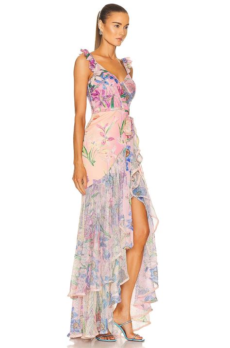 patbo iris lace bustier maxi dress  pink ombre fwrd