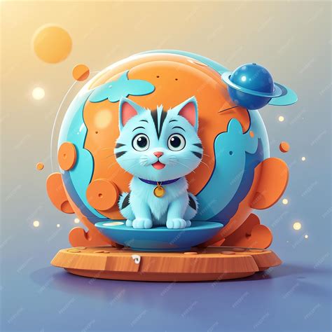 Cute Cat Planet Cartoon Vector Icon Illustration Animal Science Icon