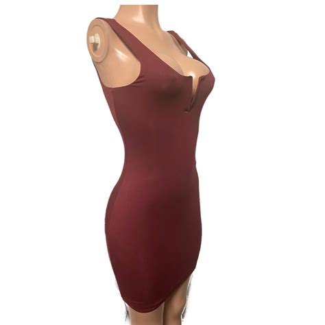 Sexy wine body con mini fitted Plunge dress Party clubwear dress New