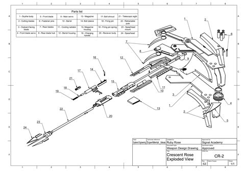 Ruby's Crescent Rose Design Drawing #2 - Exploded View (ExperiMental