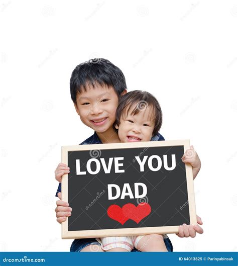 Children Holding Chalkboard with Text Love You Dad Stock Image - Image
