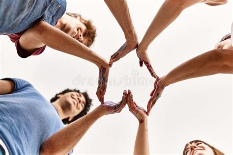 Group of Young Friends with Hands Together Doing Heart Symbol Stock ...